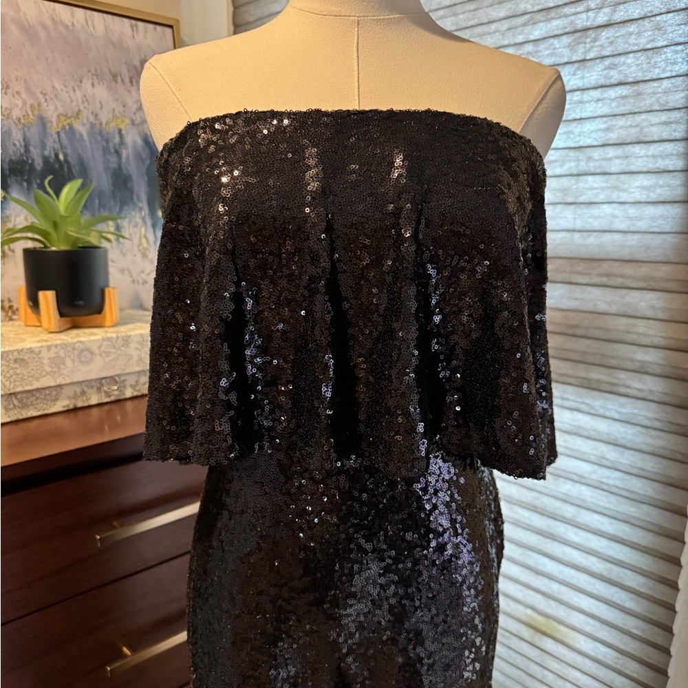 Woman's Premier Amour Black Sequin Jumpsuit Wide-Leg Glamour. Size 6 - Picture 4 of 7